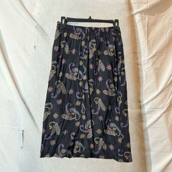 Tina Barrie VTG Black Paisley Midi Skirt & Top Set Sheer Sleeves Boho Retro Glam - Picture 5 of 13